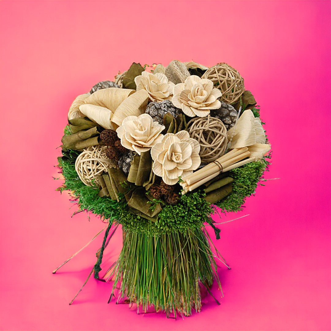 2 Pezzi • Bouquet tropicale fiori legno • 30 cm