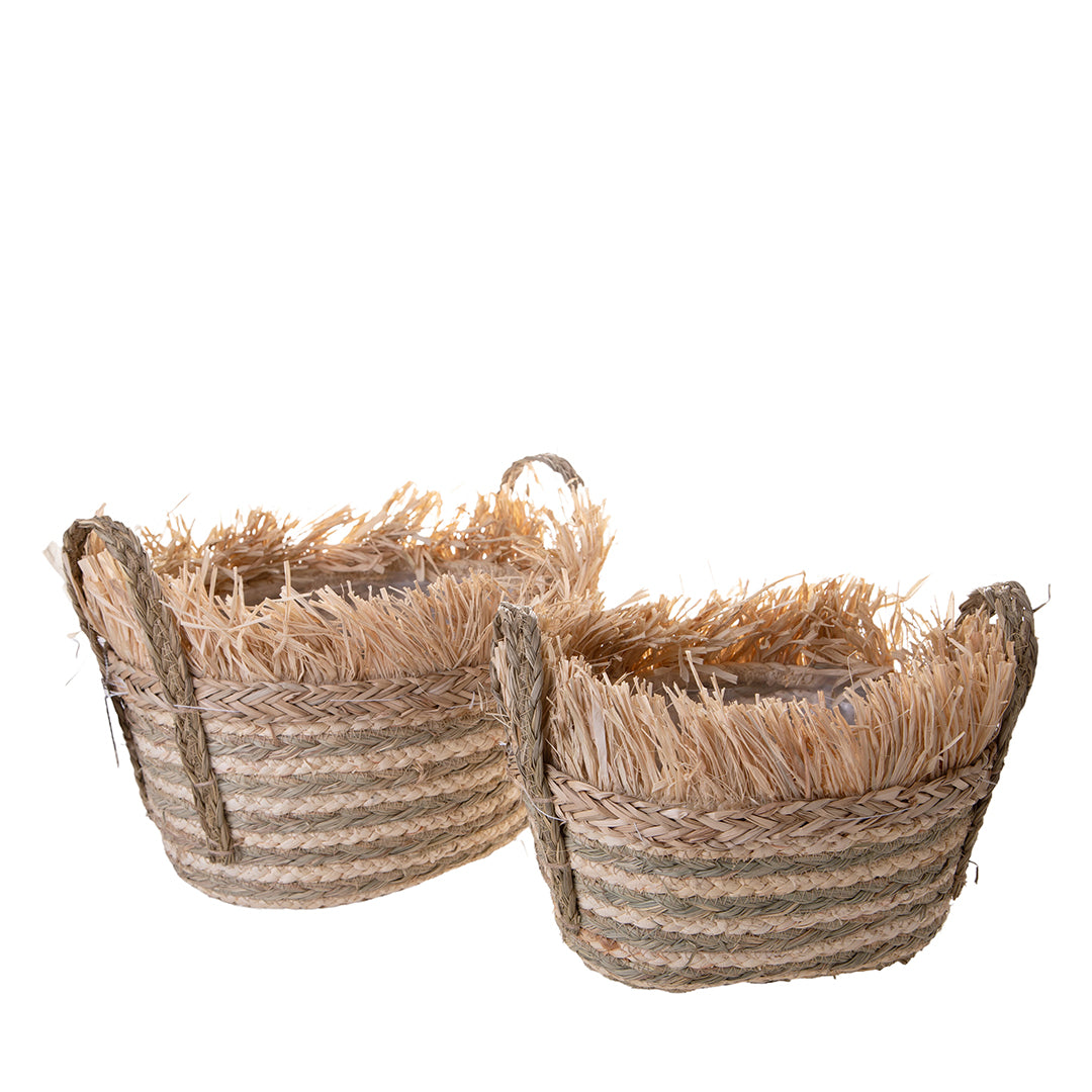Set di 2 Cesti Ovali con Rafia • 23 cm