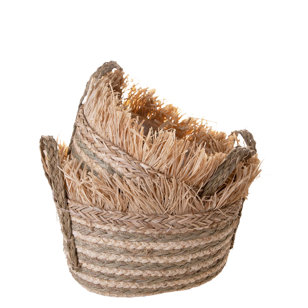 Set di 2 Cesti Ovali con Rafia • 23 cm