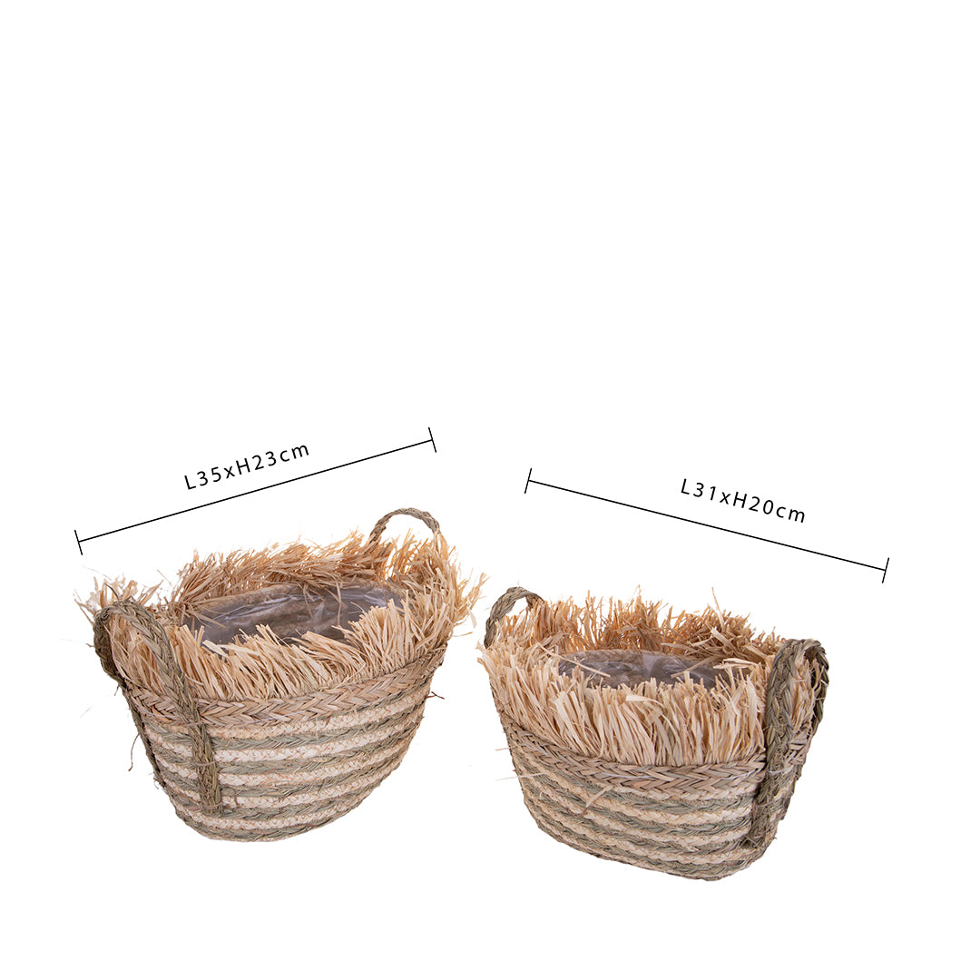 Set di 2 Cesti Ovali con Rafia • 23 cm