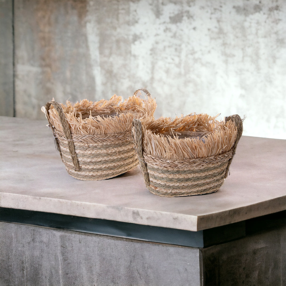 Set di 2 Cesti Ovali con Rafia • 23 cm