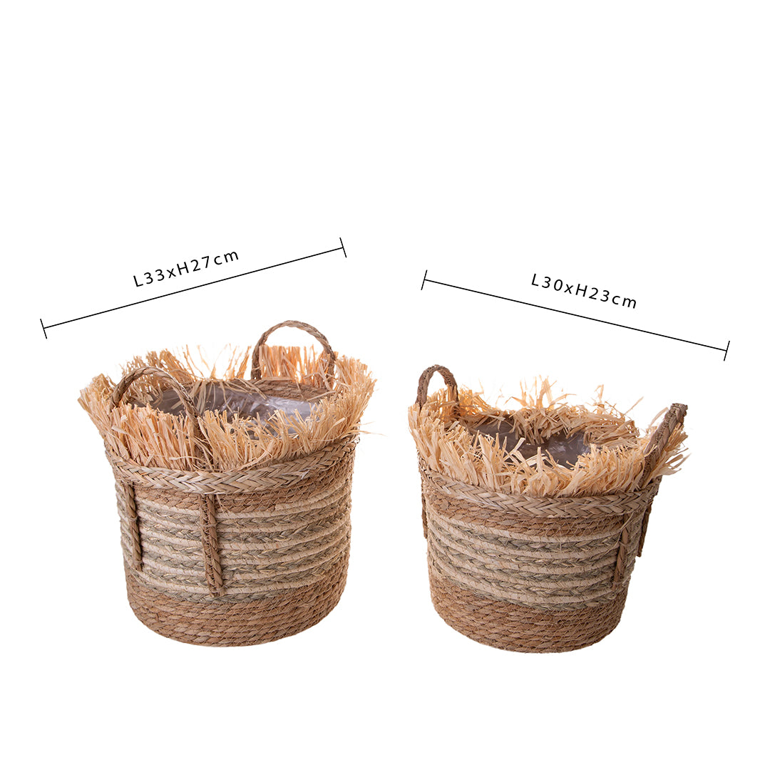 Set di 2 Cesti Rotondi con Rafia • 27 cm