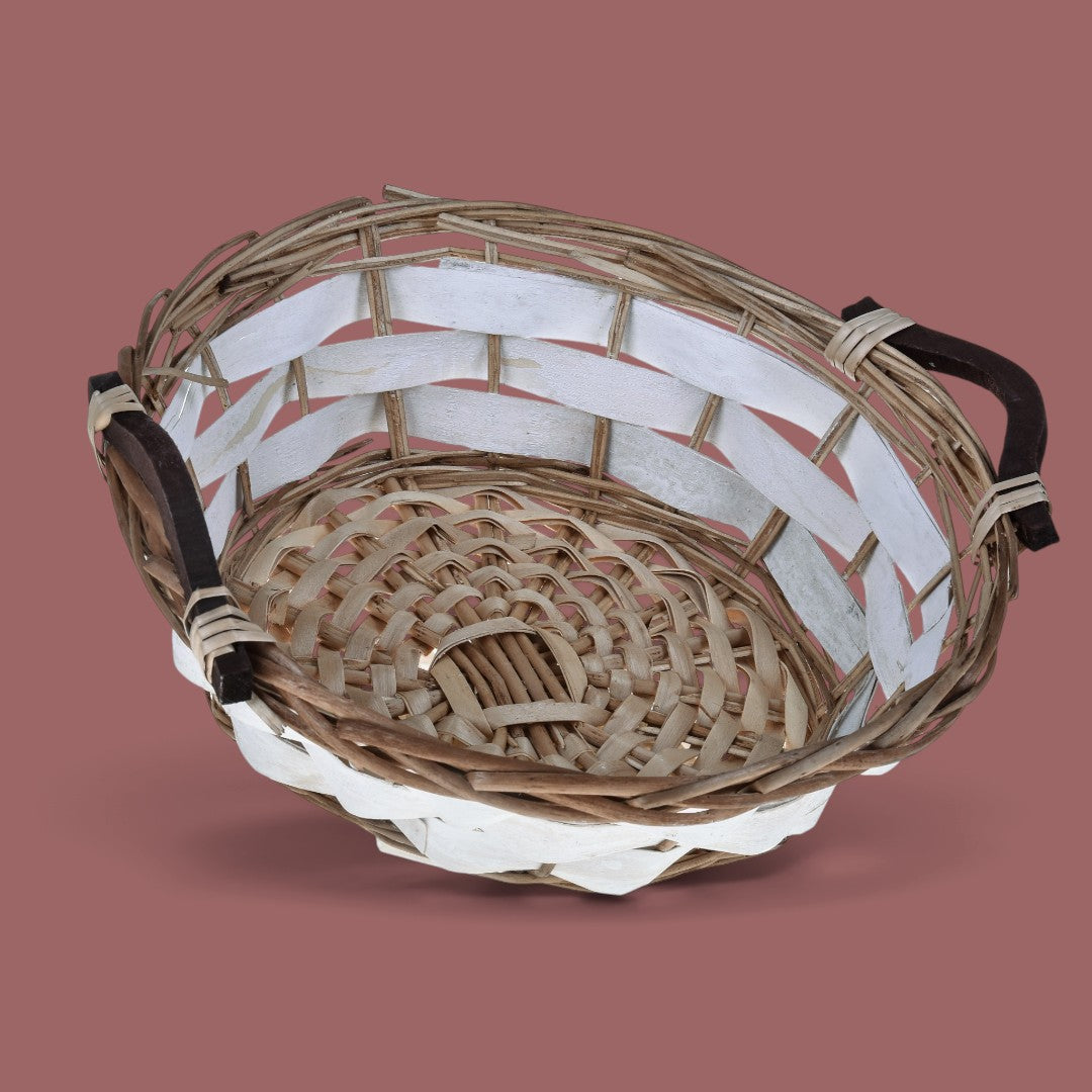 Cesto rotondo con manici d. • H 16 cm