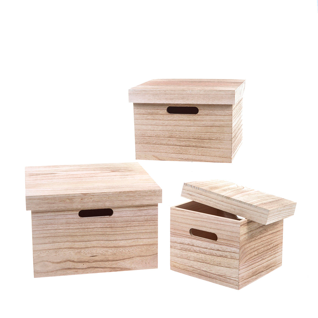Set 3 scatole legno coperchio • 32 cm