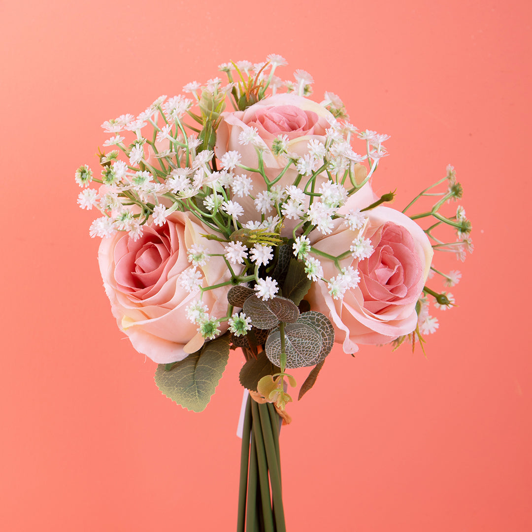 Bouquet artificiale rose e gypsophila • 32 cm