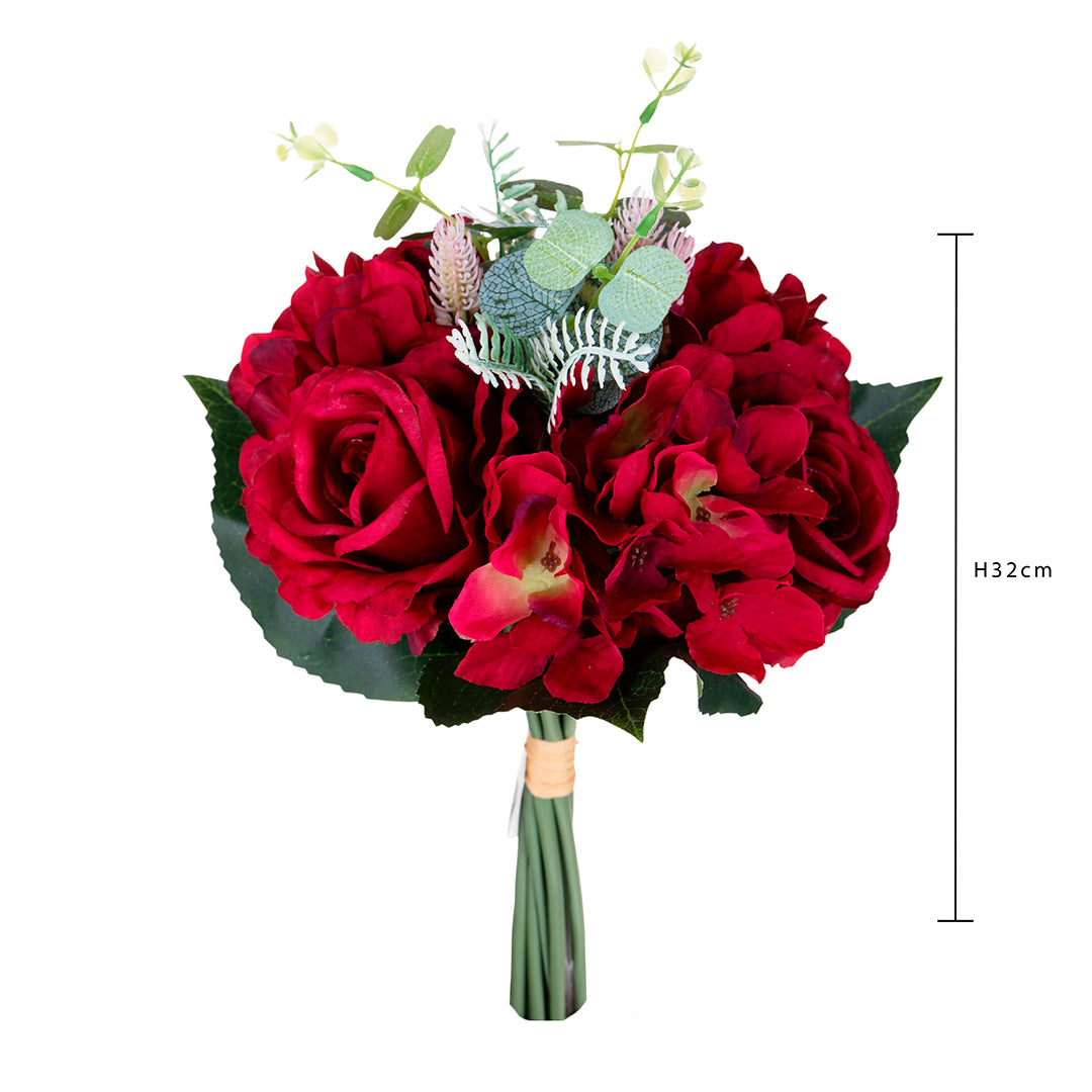 Bouquet artificiale Rose/Ortensie per 9 rami • 32 cm