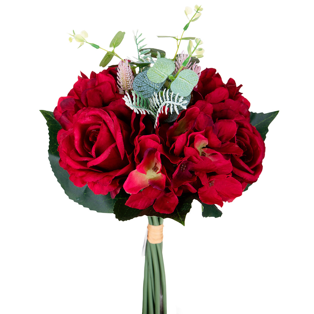 Bouquet artificiale Rose/Ortensie per 9 rami • 32 cm
