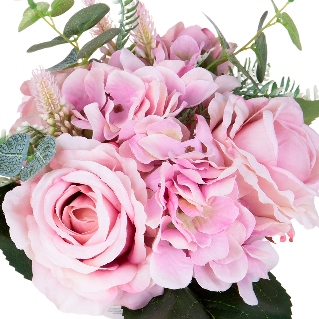 Bouquet artificiale Rose/Ortensie per 9 rami • 32 cm