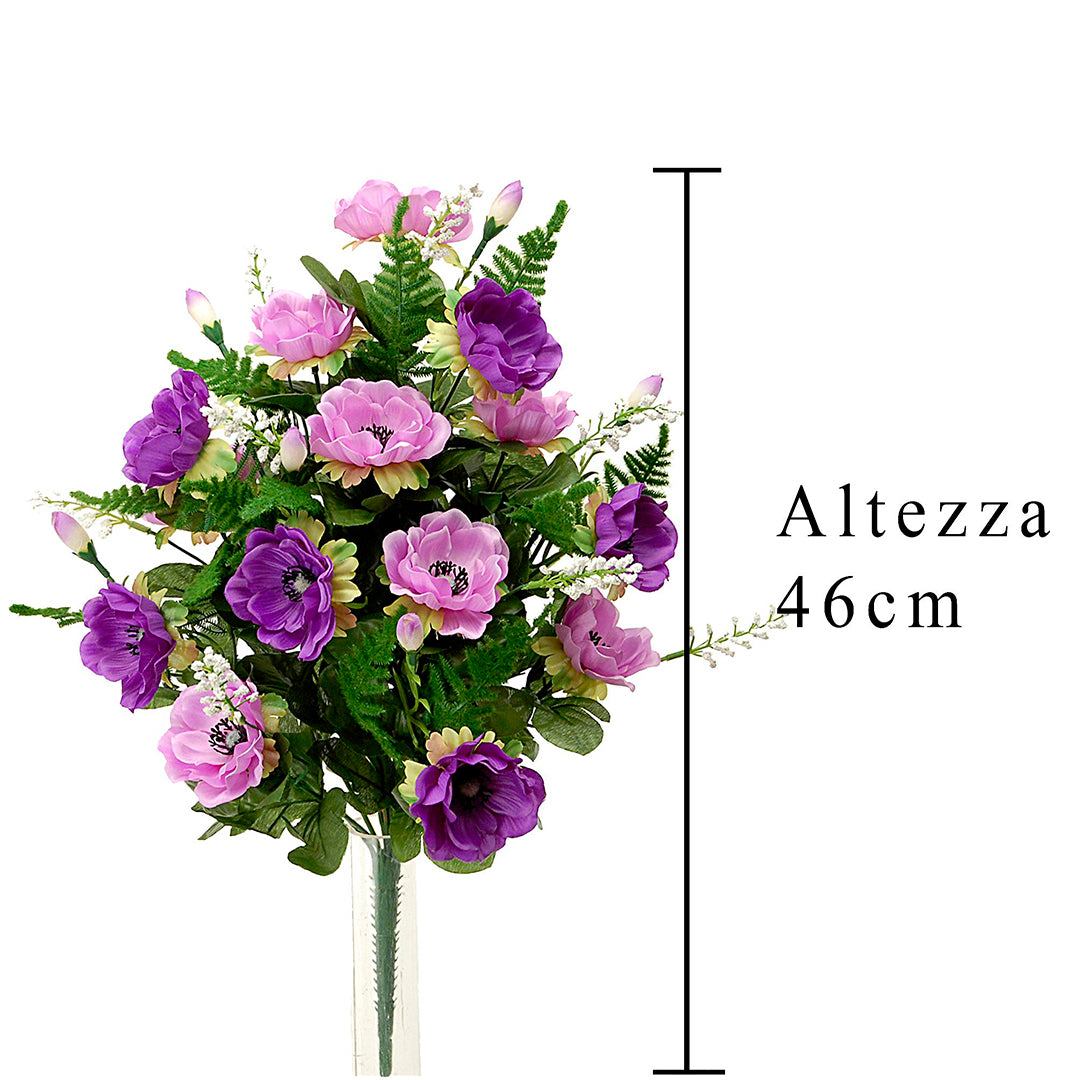 Bouquet artificiale 14 fiori anemone • 45x45 cm