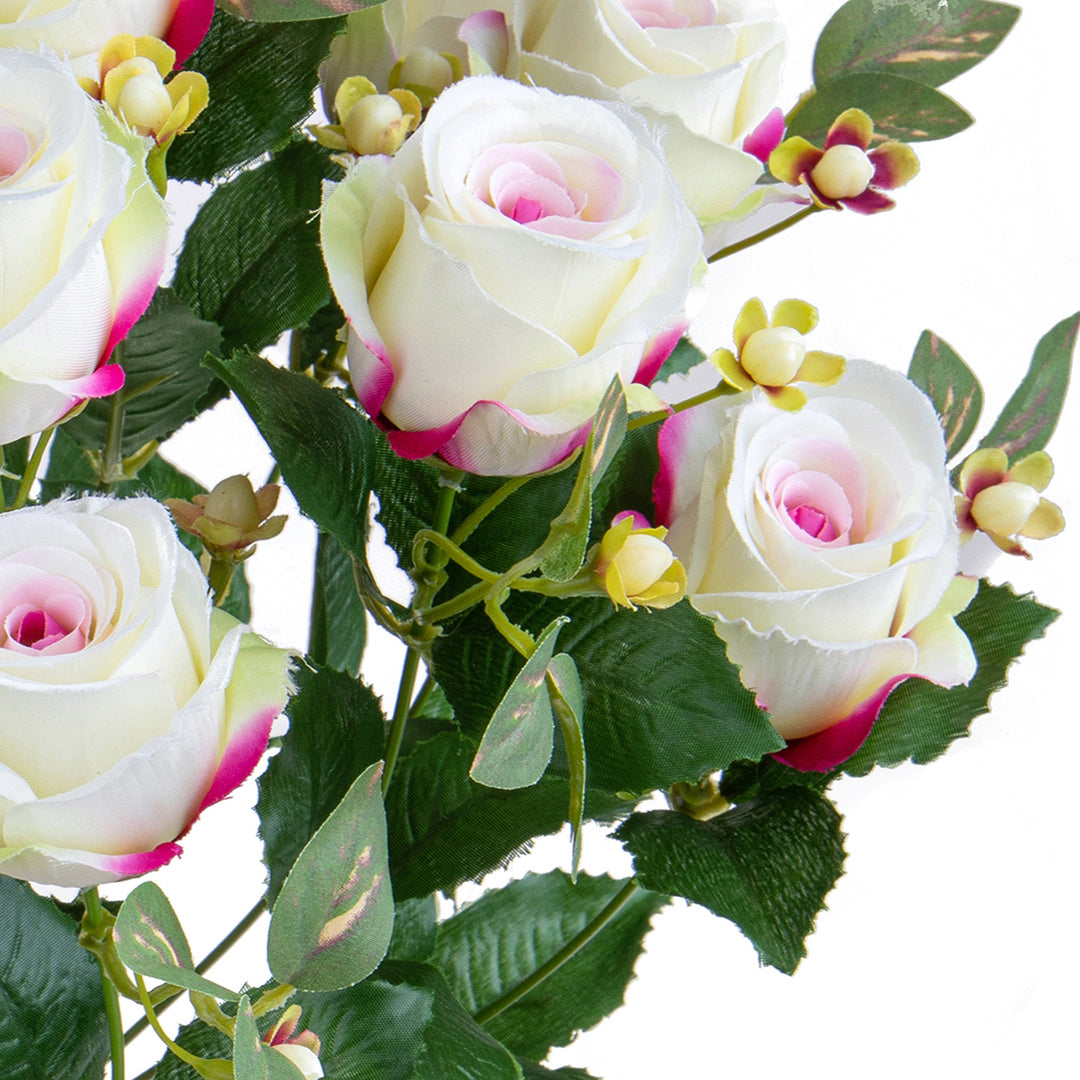 Bouquet artificiale rose boccio e hiperycum per 13 fiori • 53 cm