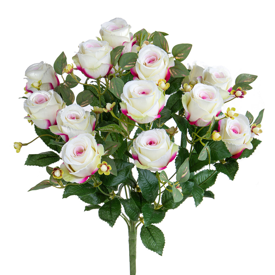 Bouquet artificiale rose boccio e hiperycum per 13 fiori • 53 cm