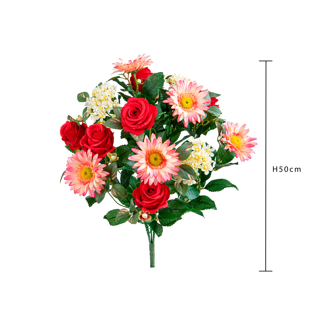 Bouquet artificiale rose e gerbera per 16 fiori • 50 cm
