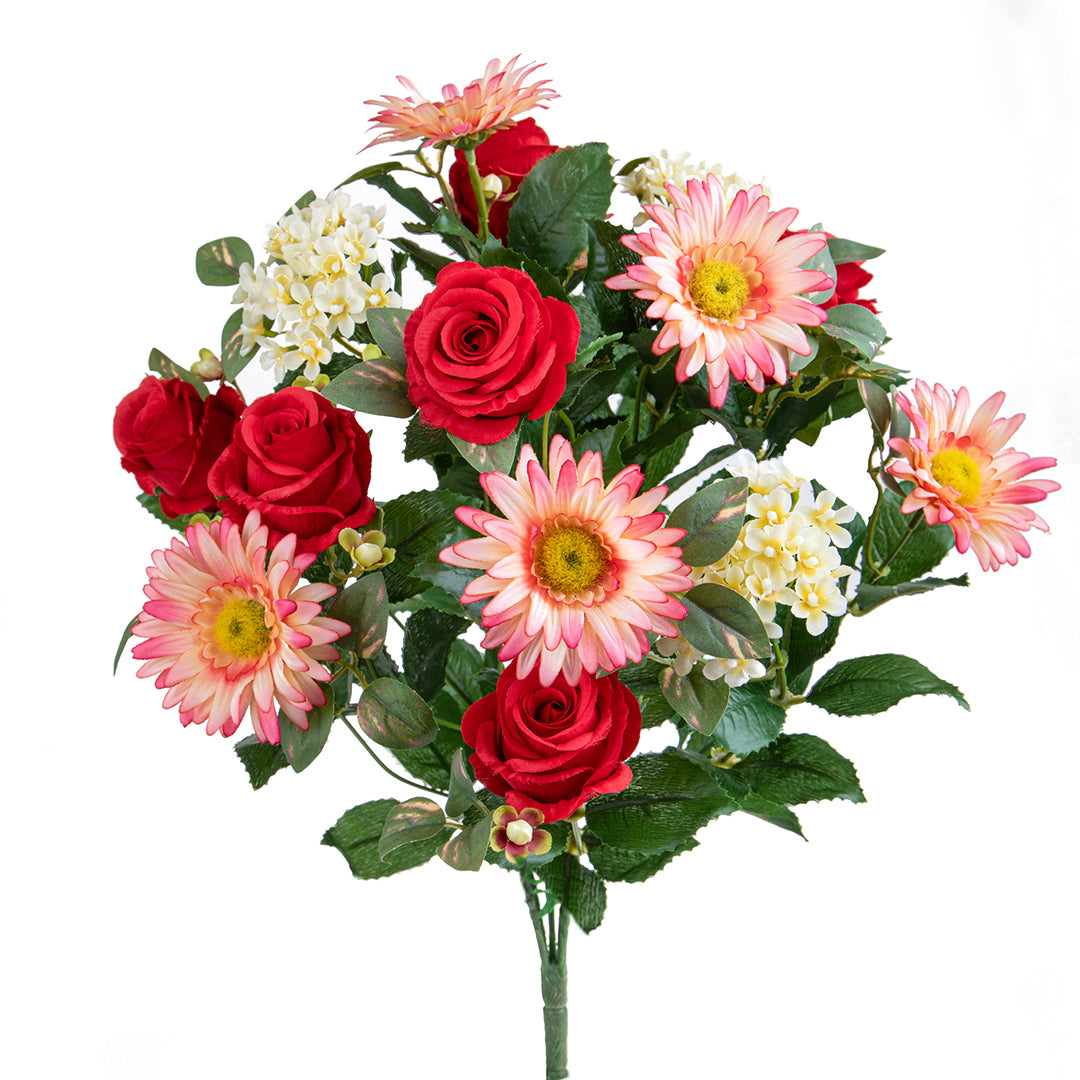 Bouquet artificiale rose e gerbera per 16 fiori • 50 cm