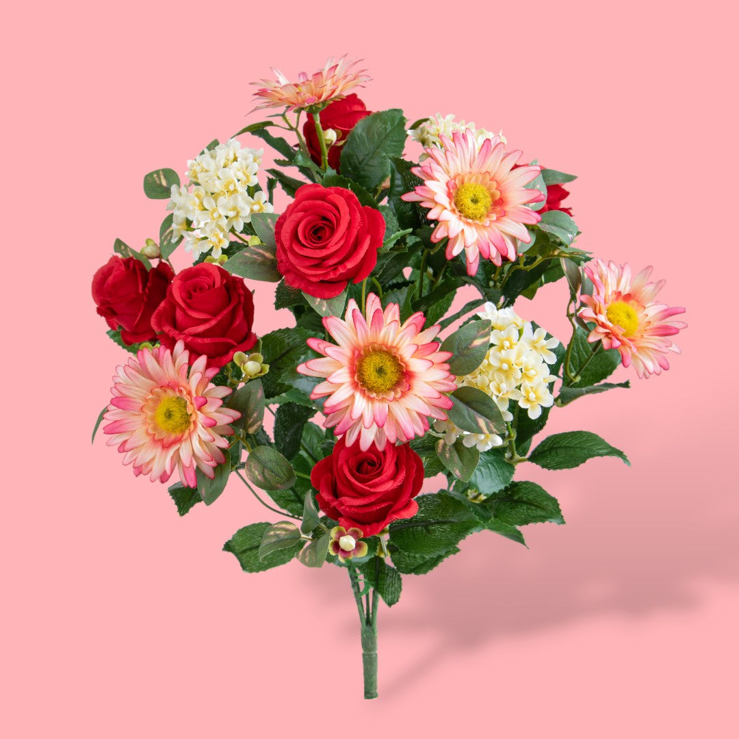 Bouquet artificiale rose e gerbera per 16 fiori • 50 cm