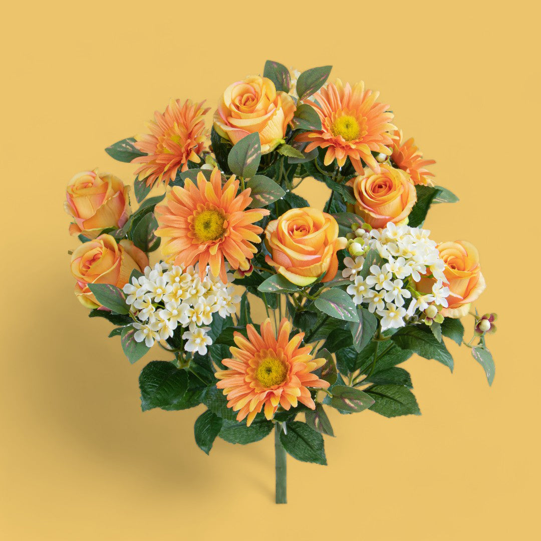 Bouquet artificiale rose e gerbera per 16 fiori • 50 cm