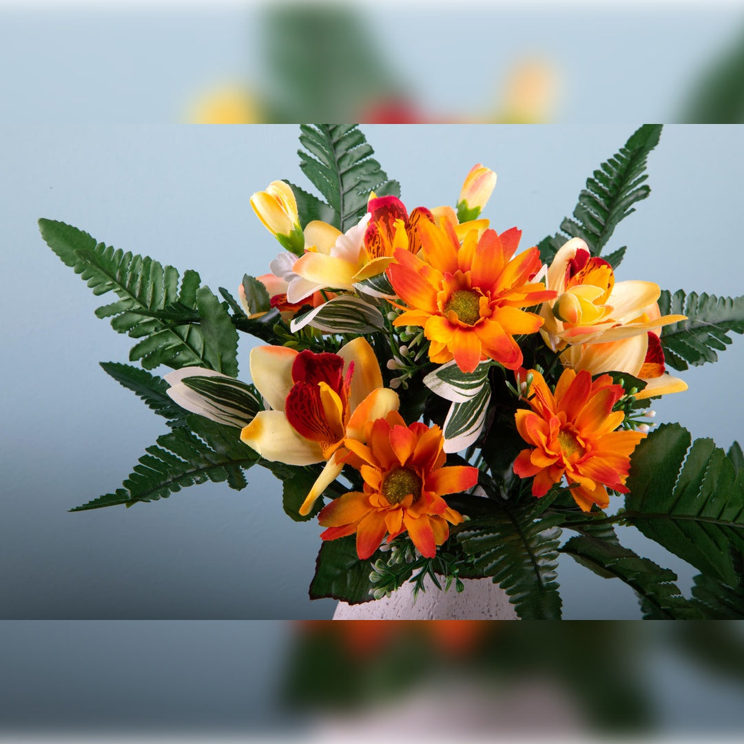 Bouquet artificiale margherite cattleya • 44 cm