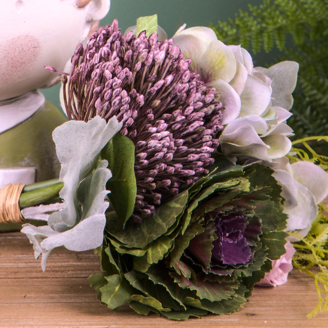 Bouquet artificiale con protea e cavolo • 31 cm