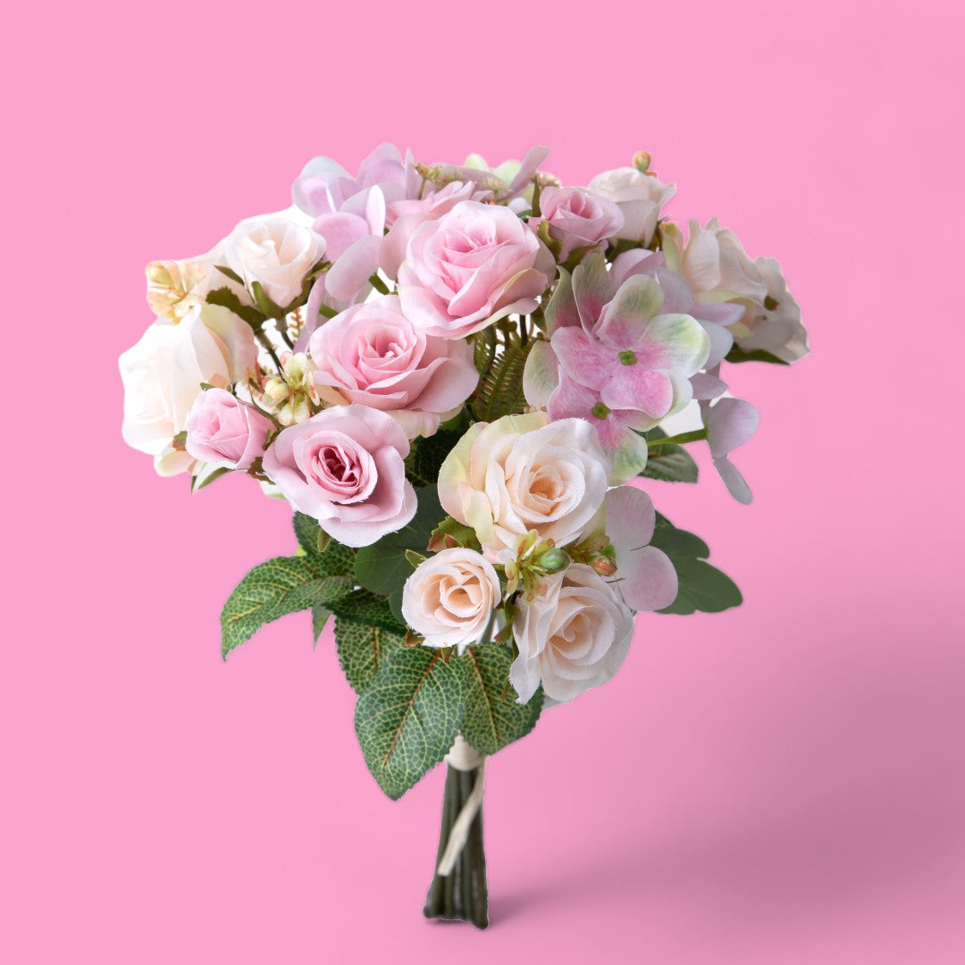 Bouquet artificiale rose e ortensie • 36 cm