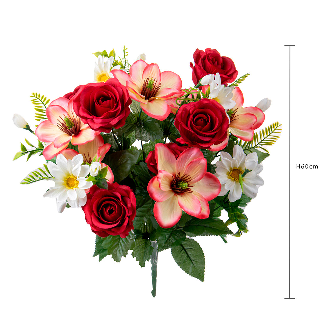 Bouquet artificiale rose e magnolia per 18 fiori • 60 cm