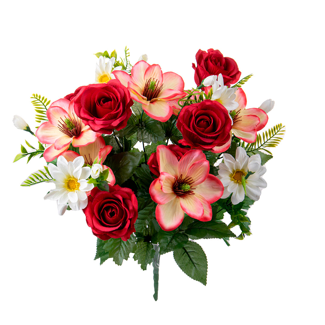 Bouquet artificiale rose e magnolia per 18 fiori • 60 cm