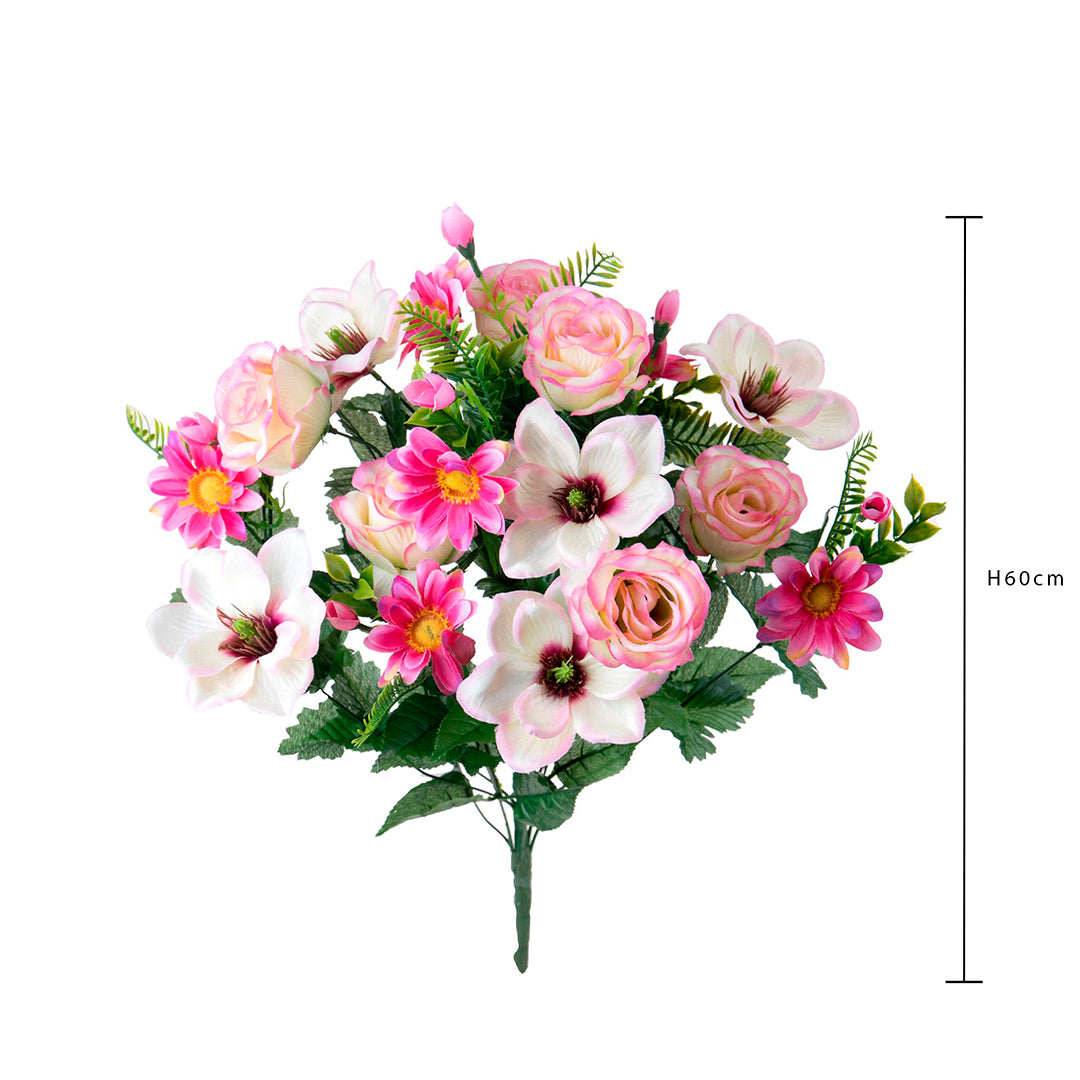 Bouquet artificiale rose e magnolia per 18 fiori • 60 cm