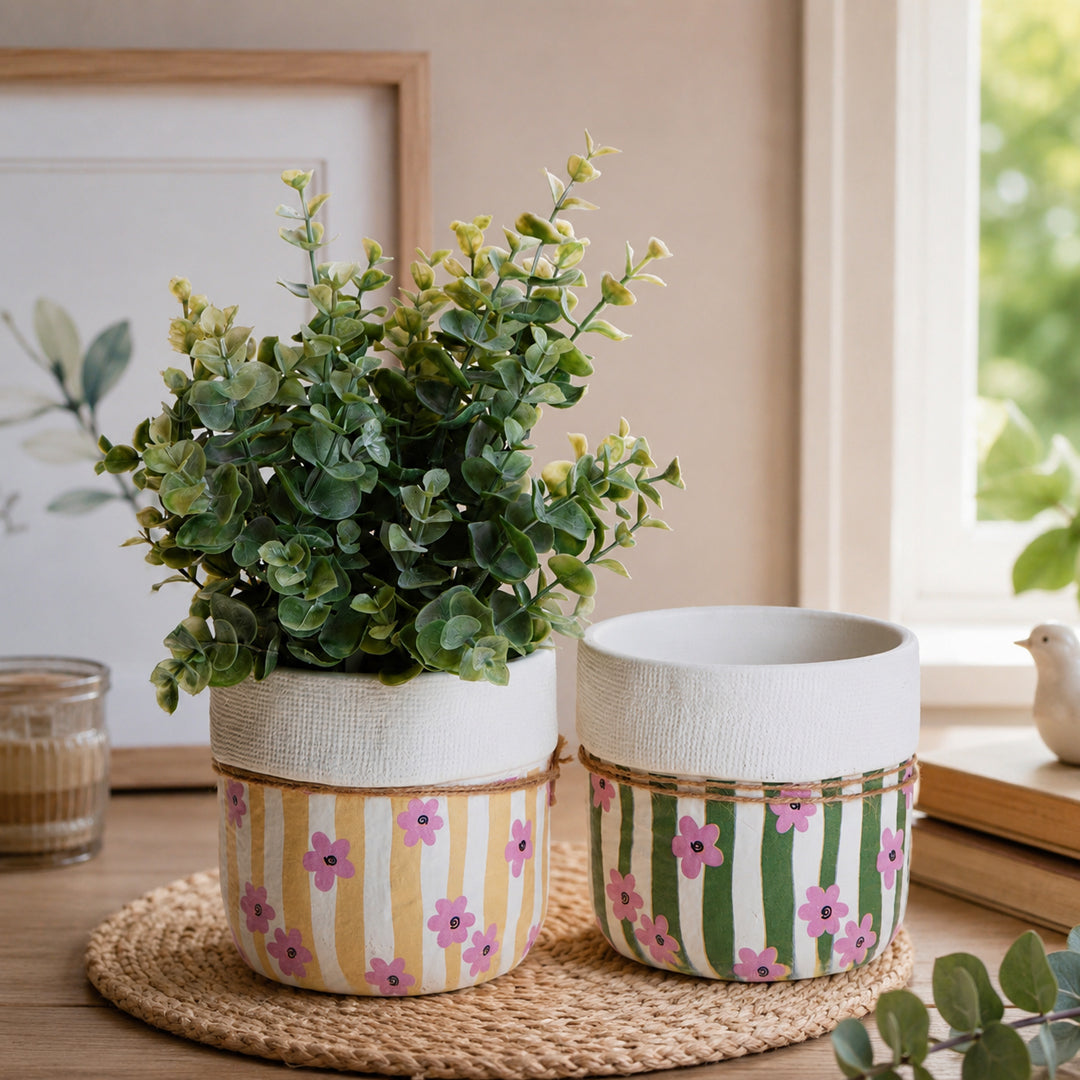 Set 2 Cachepot con Fiori • 12,5 cm