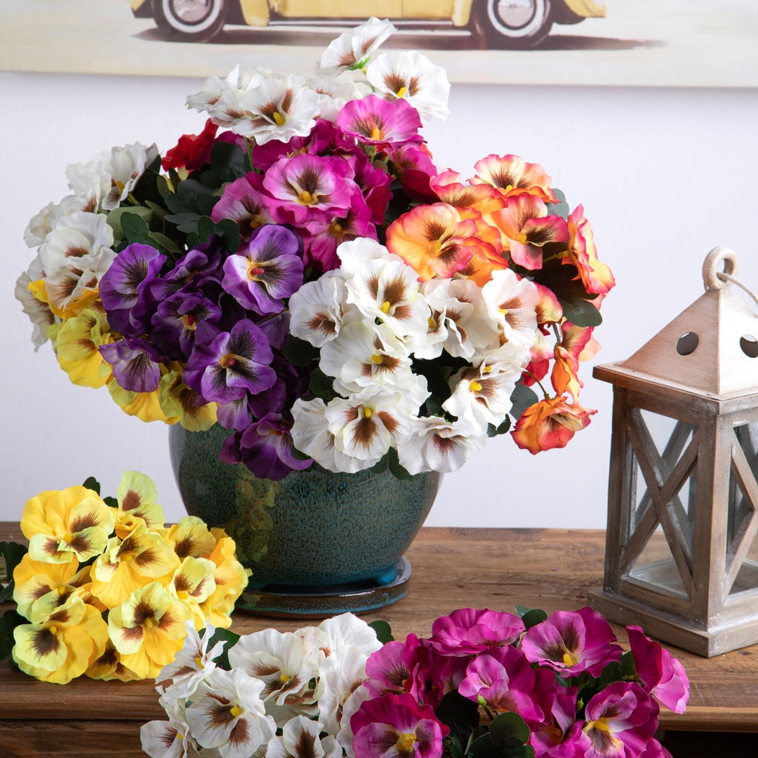 6 Pezzi • Cespuglio fiori artificiali di viole assortito • 32 cm