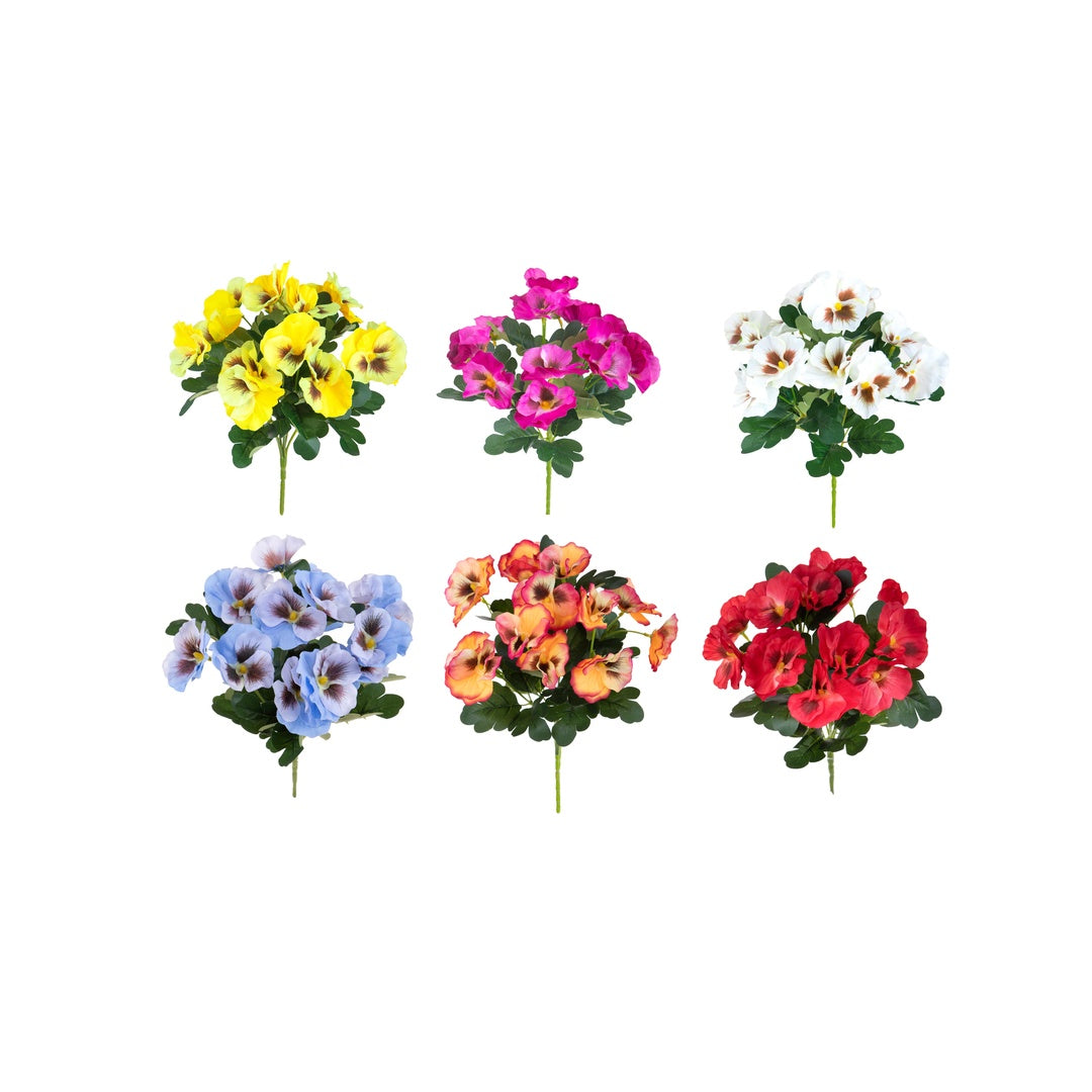 6 Pezzi • Cespuglio fiori artificiali di viole assortito • 32 cm