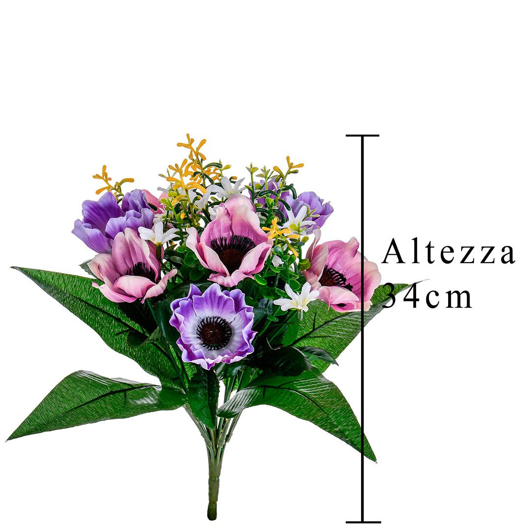 2 Pezzi • Bouquet artificiale di anemoni • 34 cm