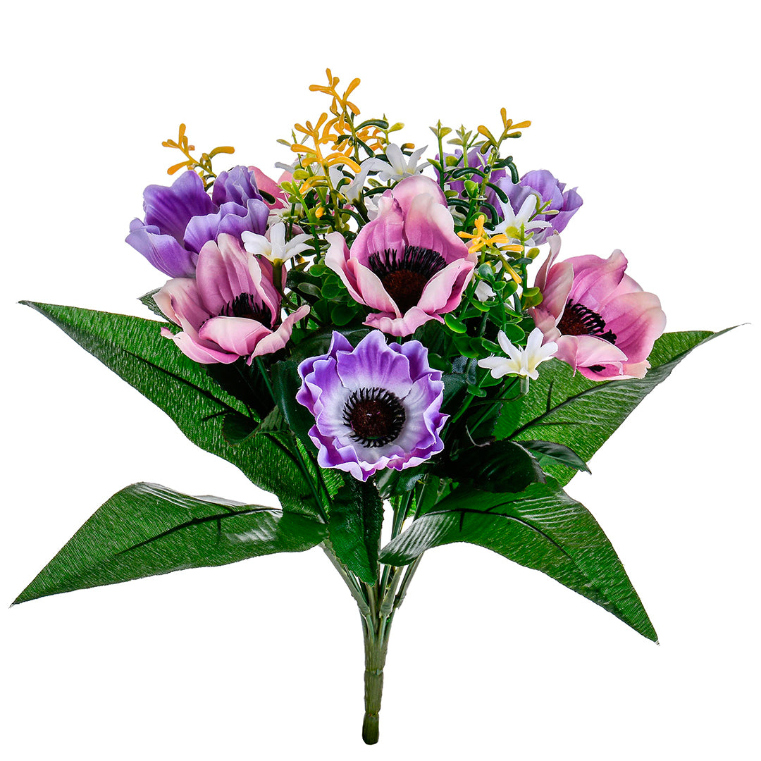 2 Pezzi • Bouquet artificiale di anemoni • 34 cm