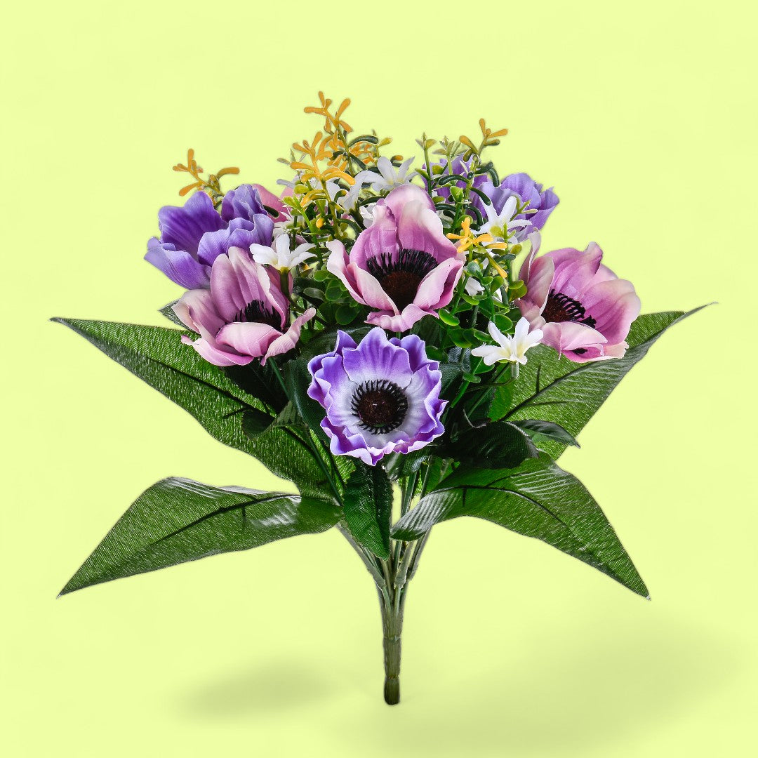 2 Pezzi • Bouquet artificiale di anemoni • 34 cm