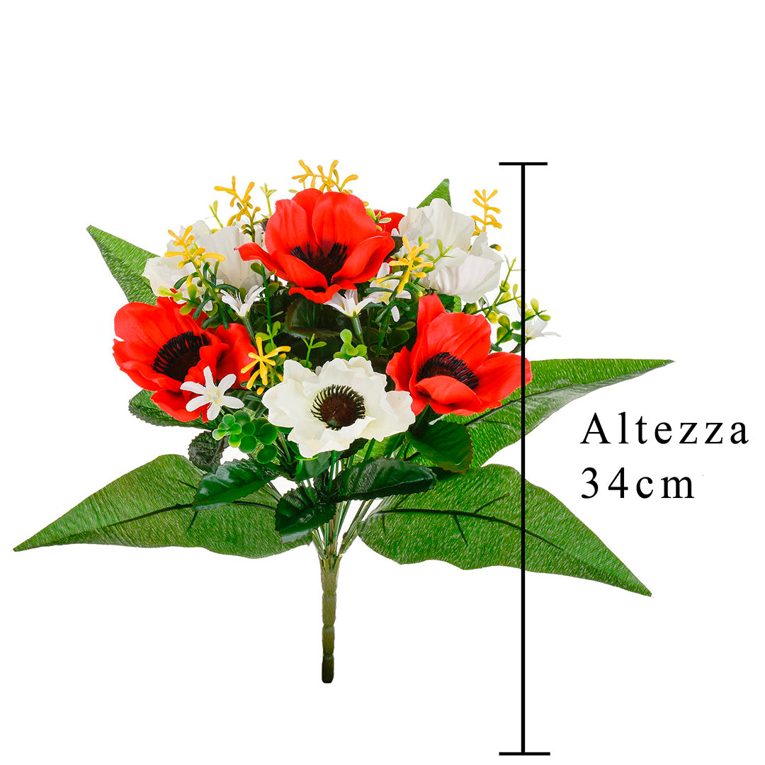 2 Pezzi • Bouquet artificiale di anemoni • 34 cm