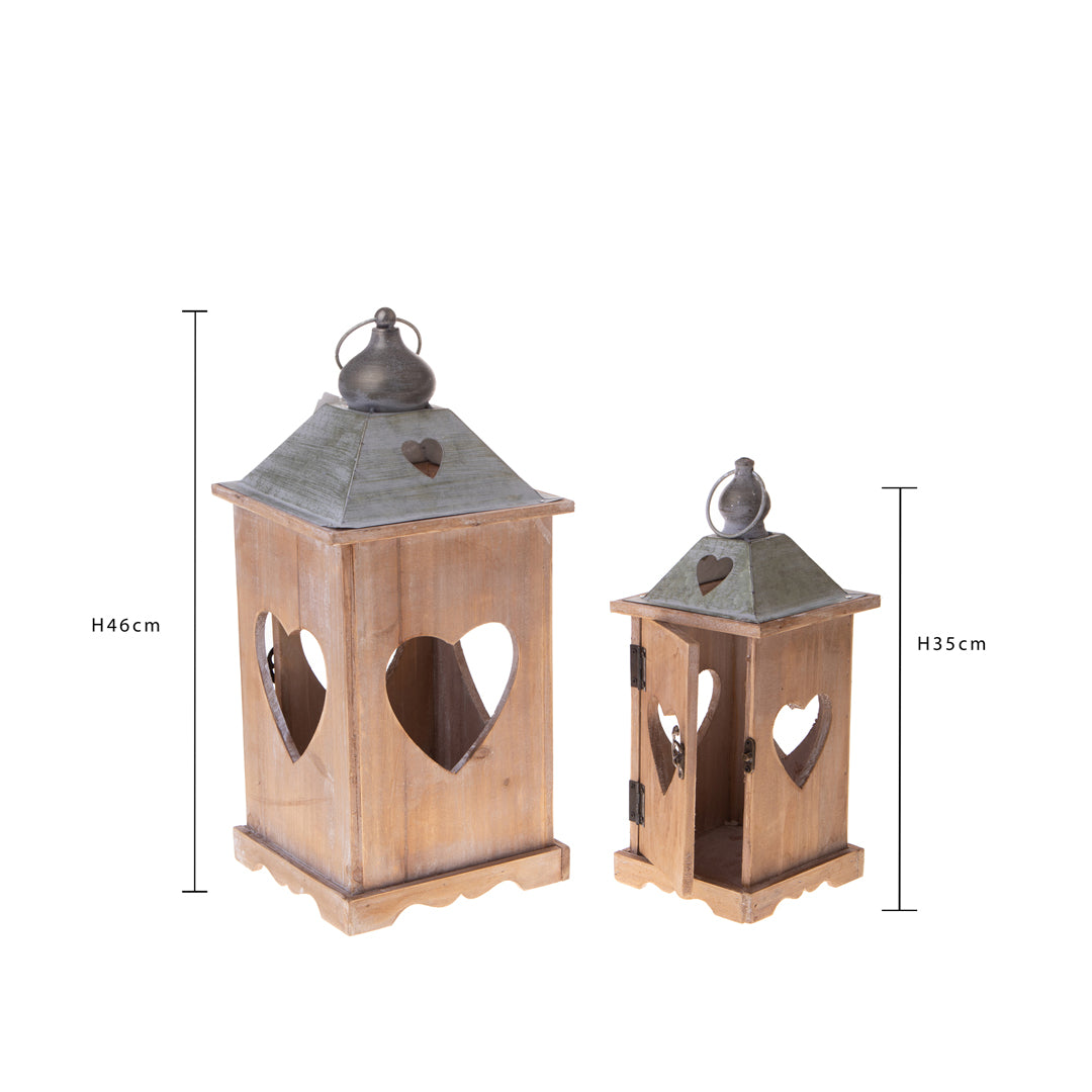 Set due lanterne cuore legno • 46 cm
