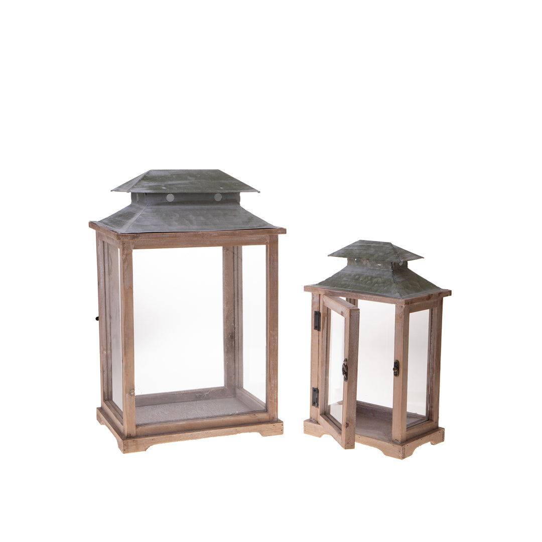 Set e due lanterne in legno • 47 cm