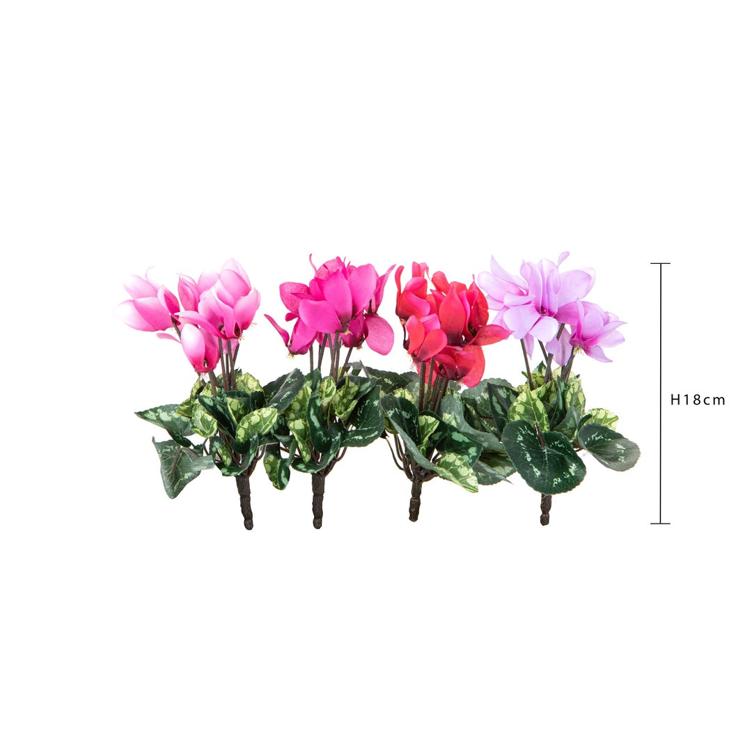 8 Pezzi • Mini ciclamino artificiale 7 fiori • 18 cm