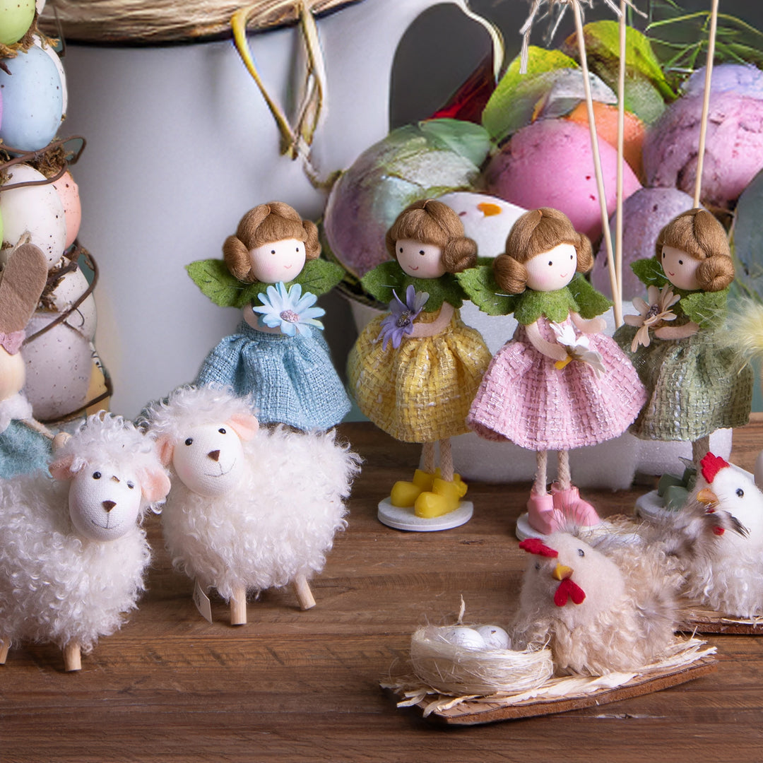 Set 4 angeli bambina con fiore • 14 cm