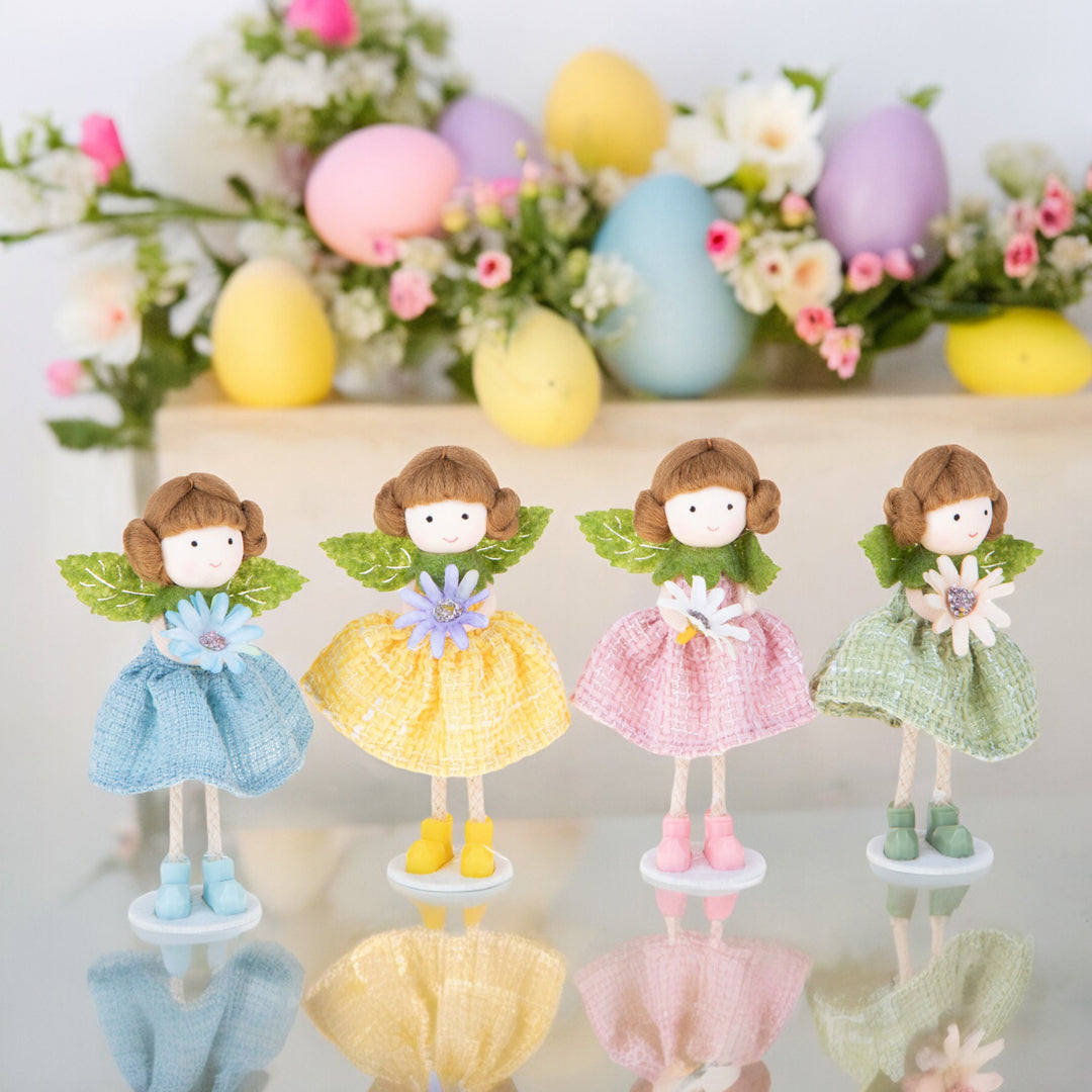 Set 4 angeli bambina con fiore • 14 cm