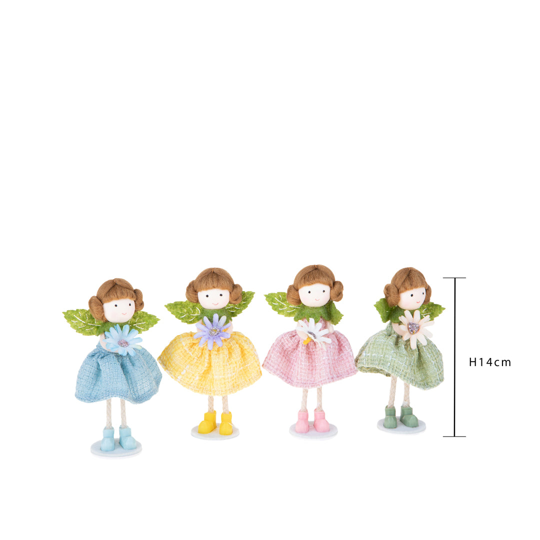 Set 4 angeli bambina con fiore • 14 cm