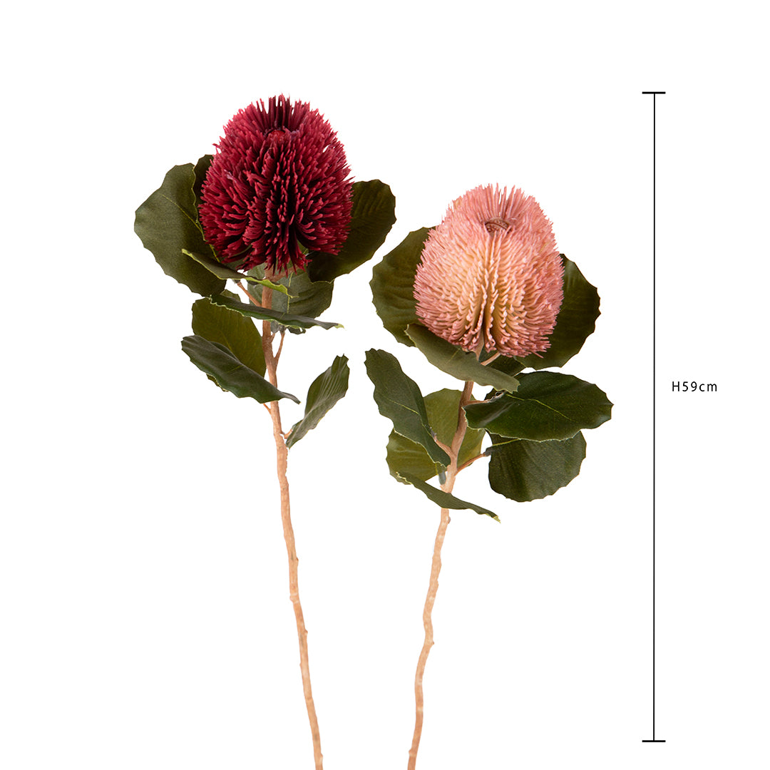 2 Pezzi • Banksia artificiale con 9 Foglie • 59 cm