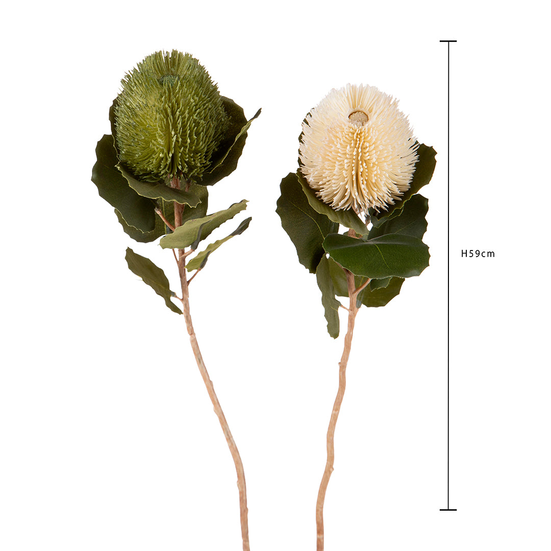 2 Pezzi • Banksia artificiale con 9 Foglie • 59 cm