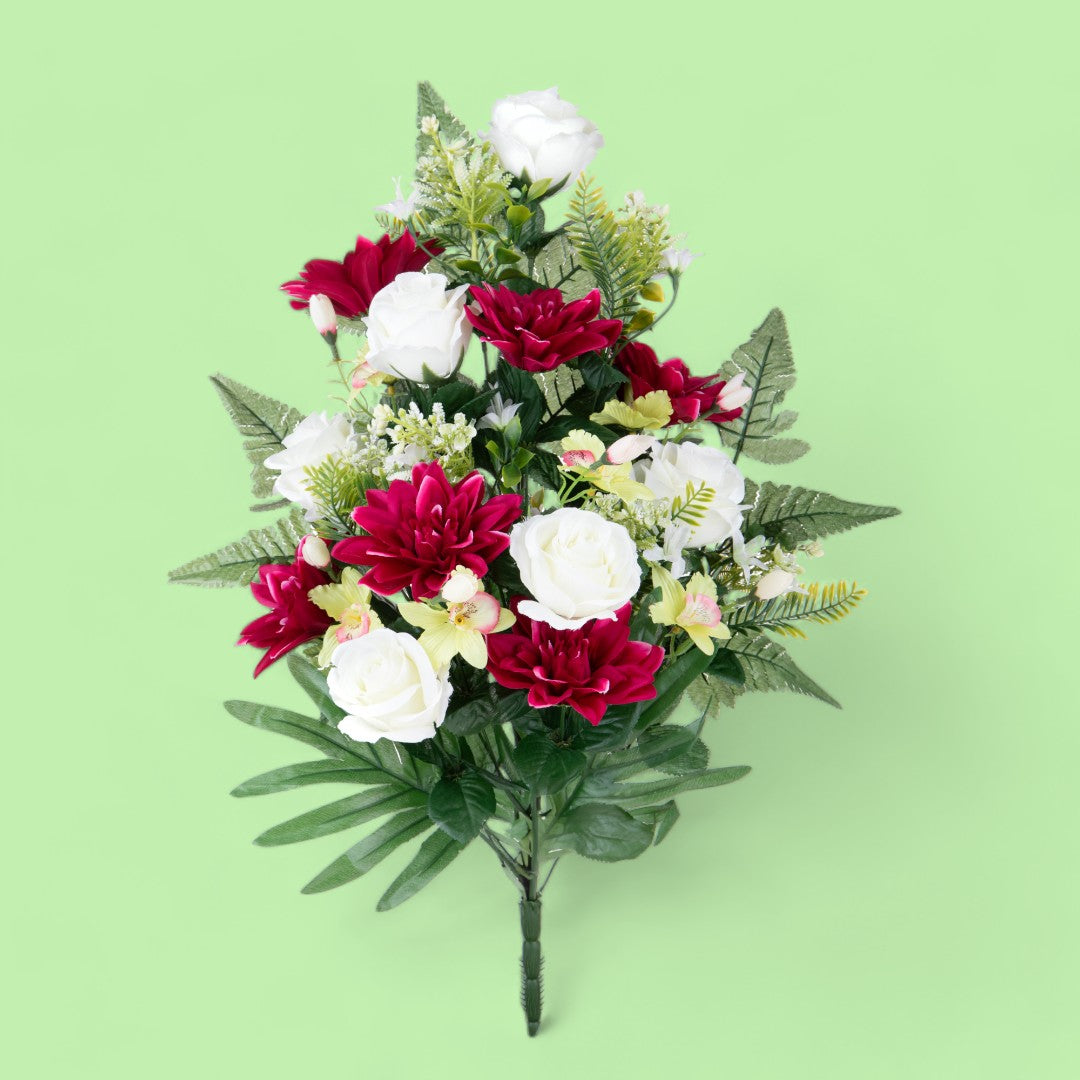 Frontale fiori artificiali con dalie • 62 cm
