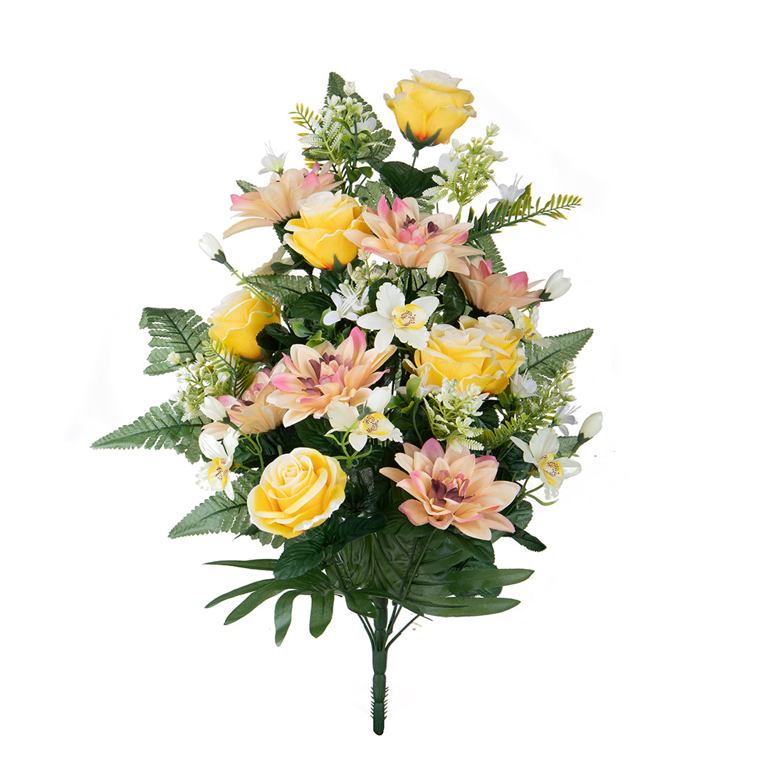 Frontale fiori artificiali con dalie • 62 cm