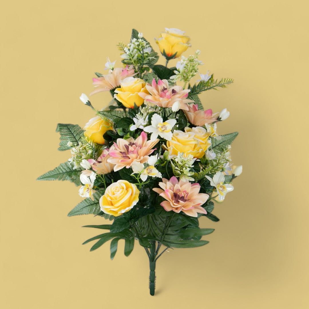 Frontale fiori artificiali con dalie • 62 cm