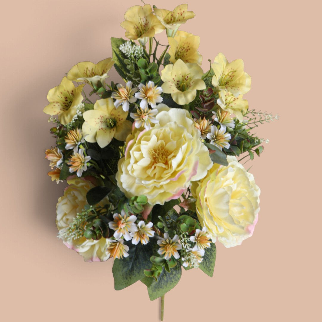 3 Pezzi • Bouquet Peonie/Campanule Frontale • 55 cm