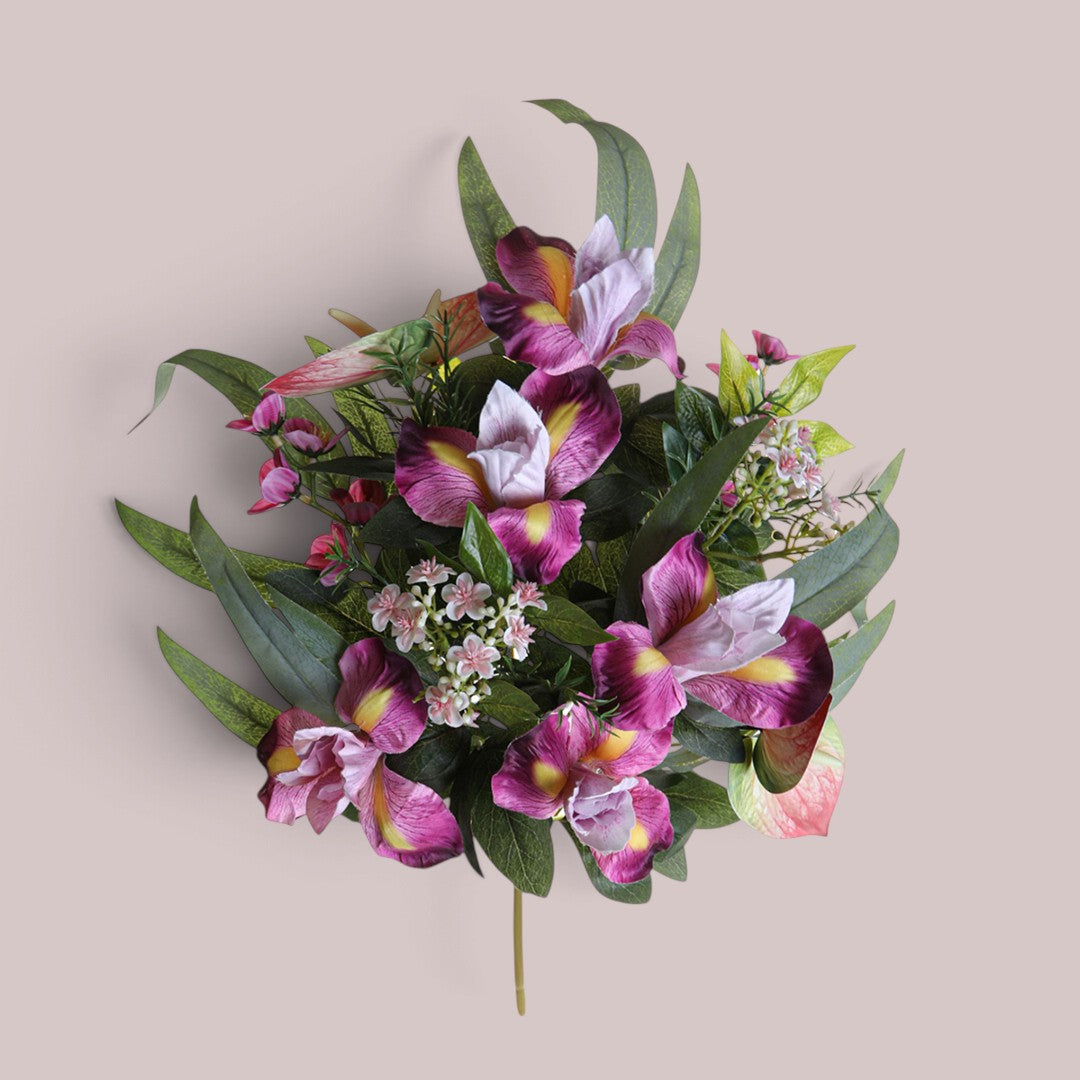 3 Pezzi • Bouquet Iris Frontale • 55 cm