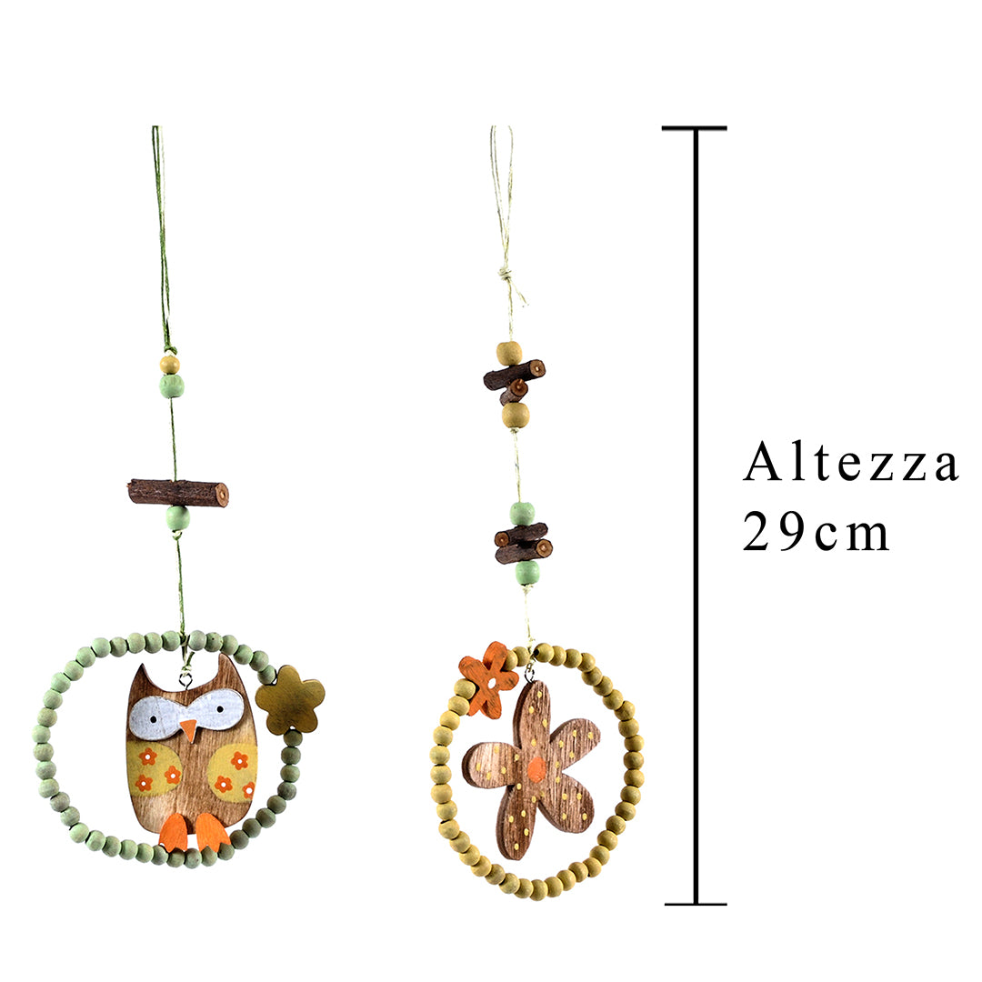 8 Pezzi • Decoro da appendere gufo e fiore • 28,5 cm