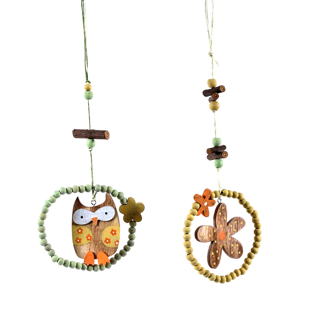8 Pezzi • Decoro da appendere gufo e fiore • 28,5 cm