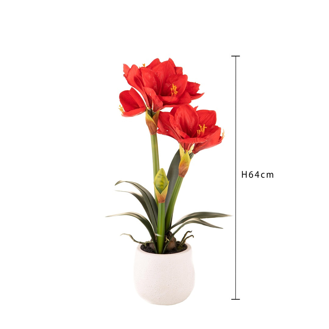 Amaryllis artificiale con vaso • 64 cm