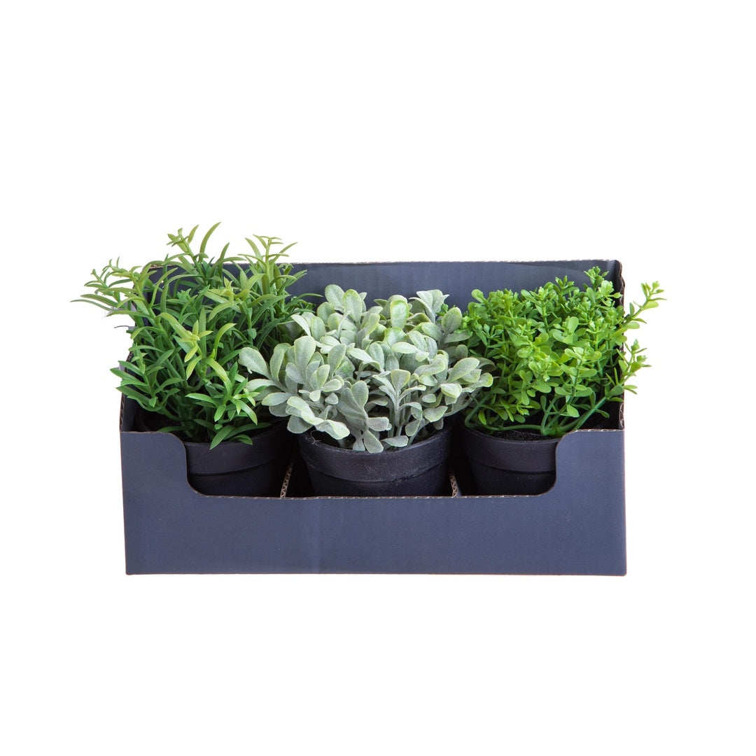 Tre mini piante aromatiche vaso assortite artificiale •  20 cm