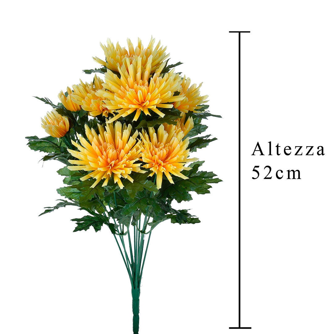 2 Pezzi • Fiore Crisantemo artificiale fuji spider 12 fiori • 52 cm